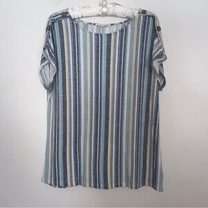 Above and Beyond Striped Blue and Gray Women's Top Large